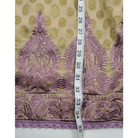 Handmade elegant beige kurta w/ intricate Purple embroidery purple Medium Class - Picture 5 of 6
